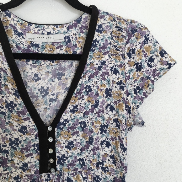 Zara Basic Spring Summer Floral V-neck Dress - Picture 2 of 8